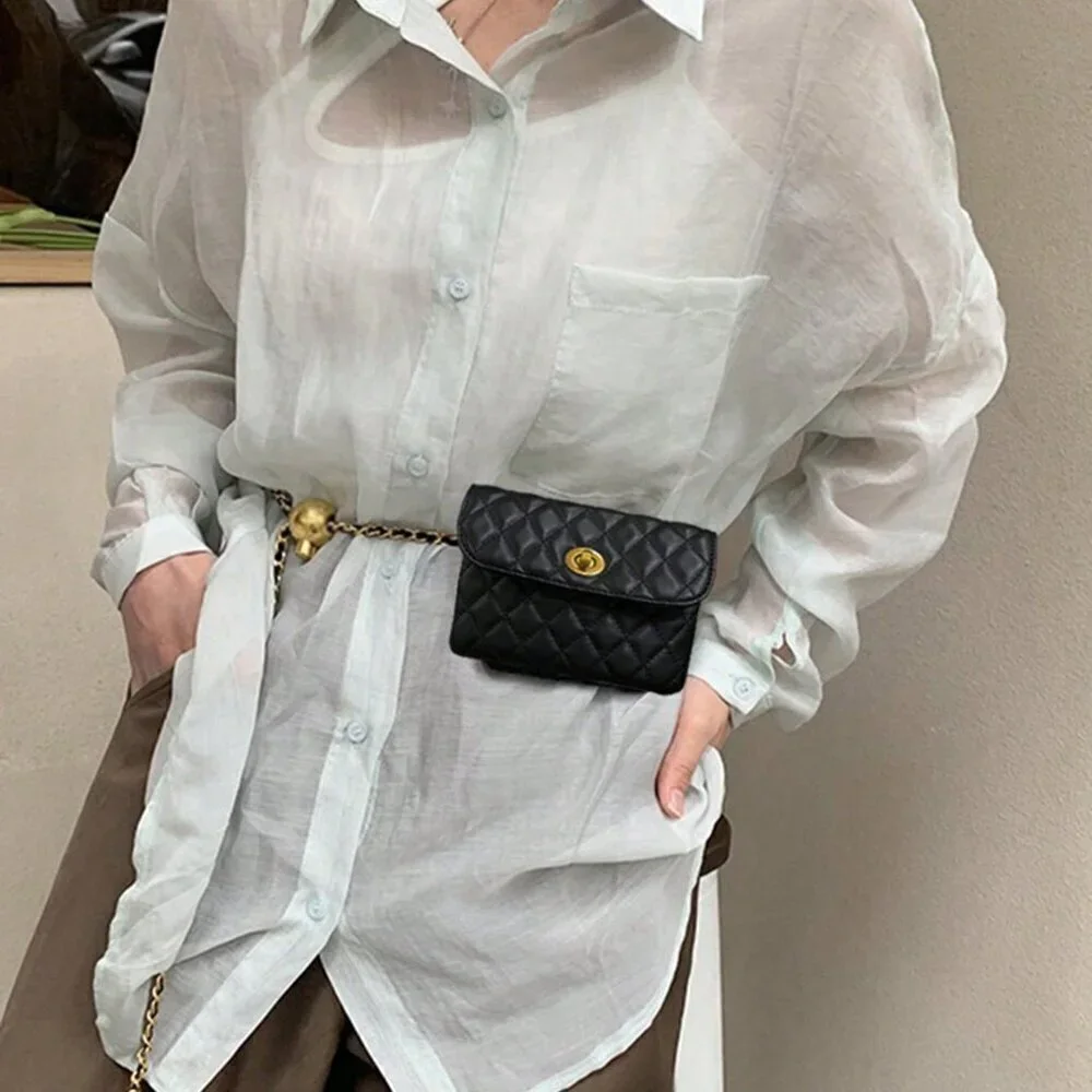 Black Fashionable Women's Rhombic Embroidery Detachable Chain Mini Shoulder Bag